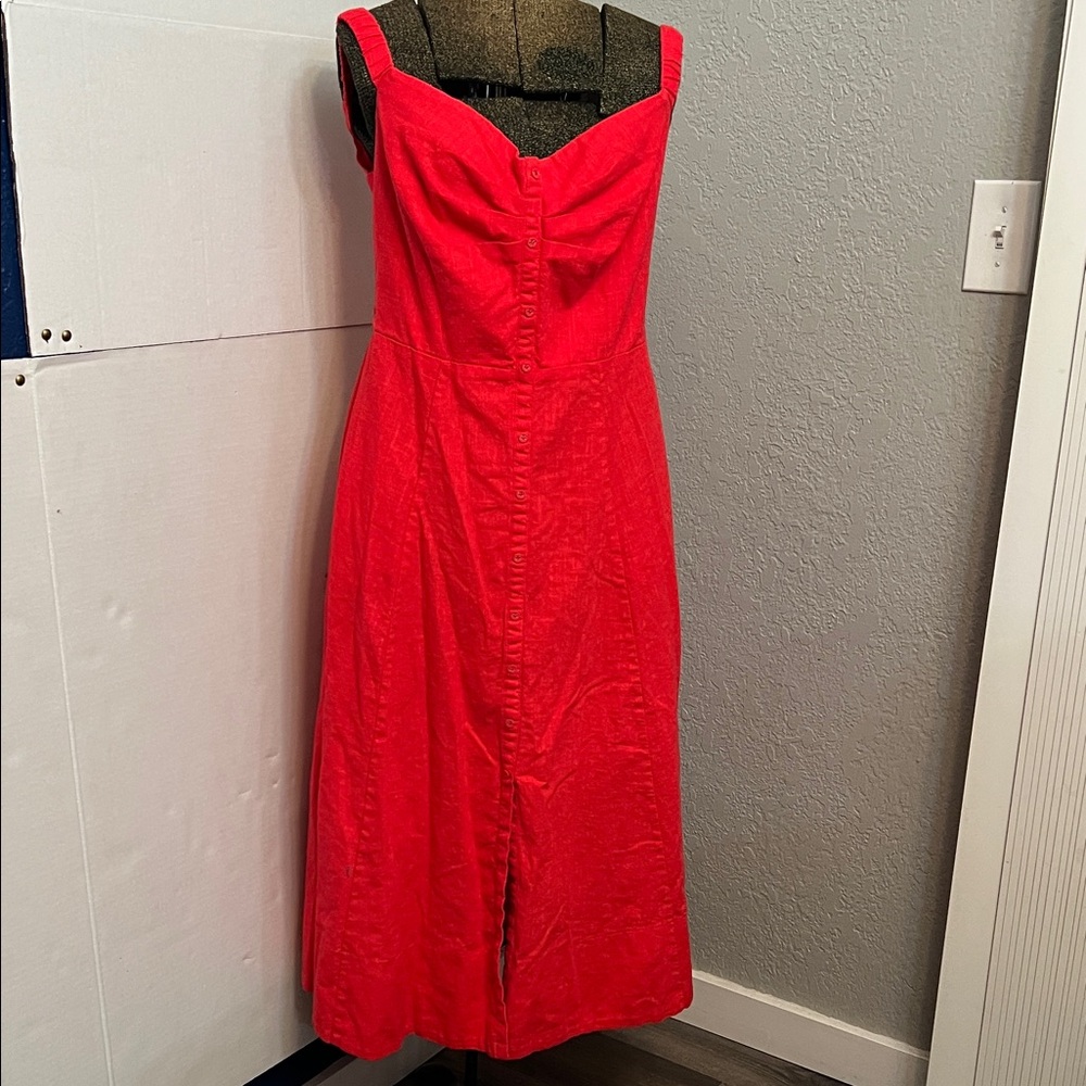 Astr Red Midi Dress with Button Front